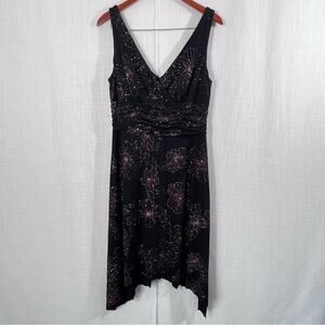 Vintage AGB Byer California Y2K Black Glitter Floral Shark Bite Dress Size 12